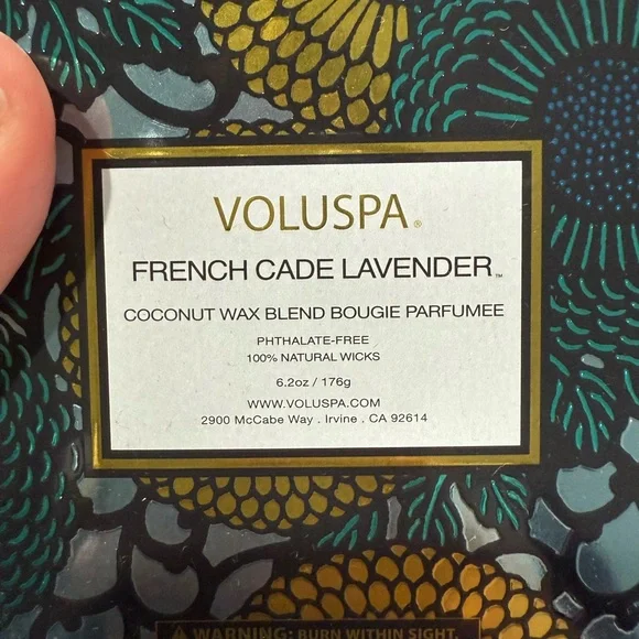 NWOT Voluspa French Cade Lavender Candle - Blue, Gold, Green - Picture 7 of 7